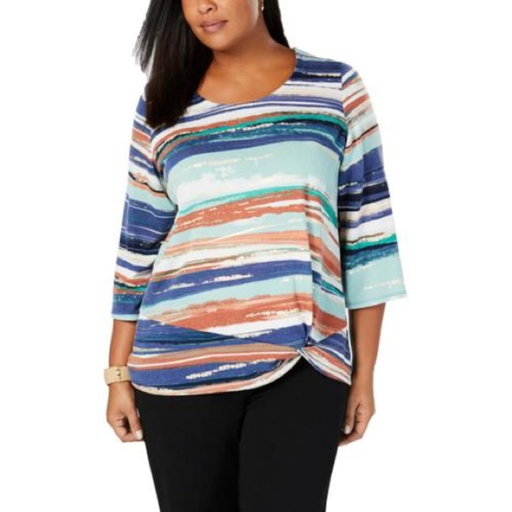 JM Collection Twist Front Top Plus Size
